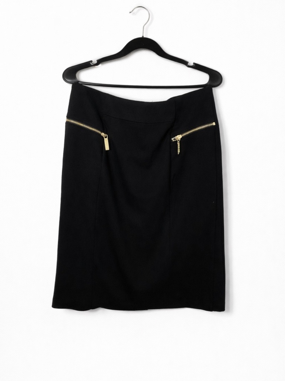 Michael Kors Black Pencil Skirt Gold Zipper Detail Size 8 Office Career